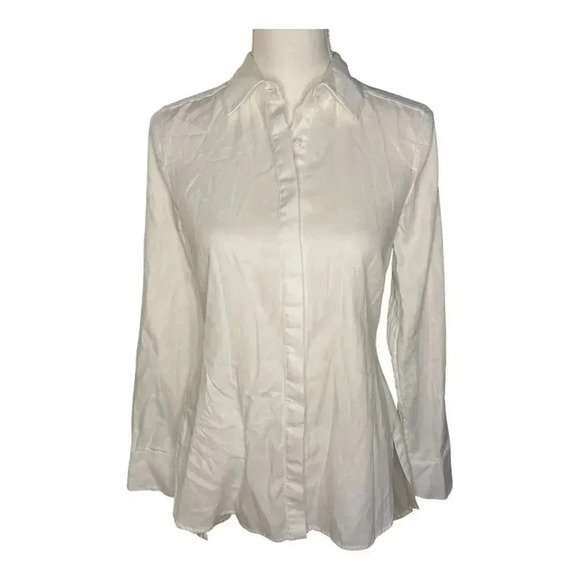 BCBGMAXAZRIA Aylin Women’s XS White Cotton Pleated‎ Button-Down Top - Picture 1 of 4